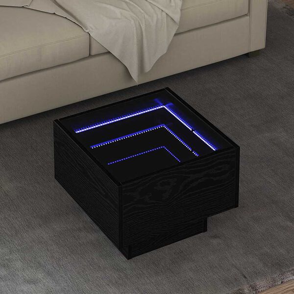 vidaXL Kohvilaud LED -ribatuledega Must tamm 40 x 40 x 30 cm Tehispuit