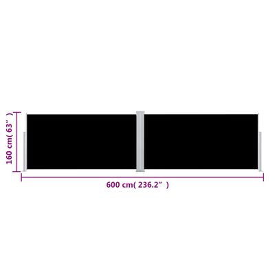 vidaXL lahtitõmmatav külgsein, must, 160 x 600 cm