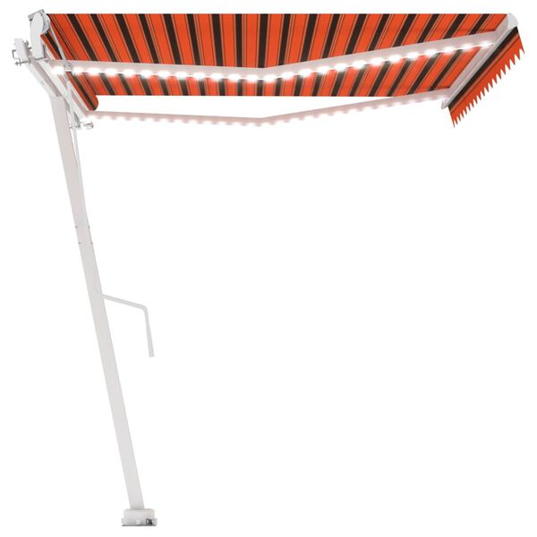 vidaXL automaatne varikatus LEDi, tuuleanduriga 450x300 cm oranž/pruun