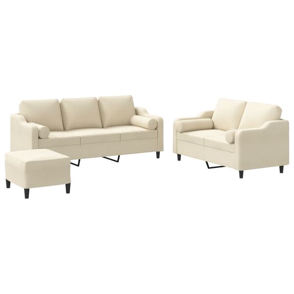 vidaXL 3-osaline diivanikomplekt patjadega, kreemjas, kangas