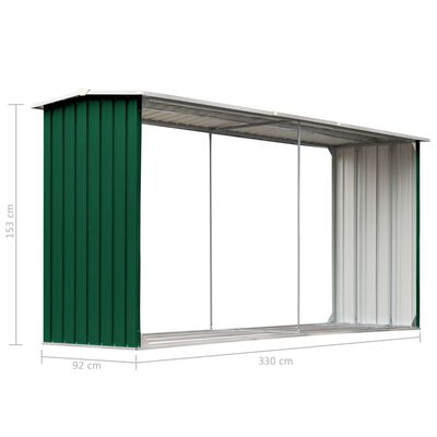 vidaXL puukuur tsingitud terasest, 330 x 92 x 153 cm, roheline