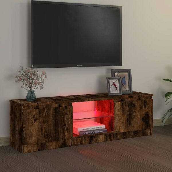 vidaXL telerialus LED-tuledega, suitsutatud tamm, 120 x 30 x 36 cm