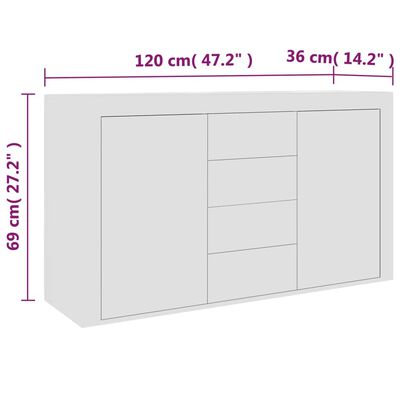 vidaXL puhvetkapp valge 120 x 36 x 69 cm, puitlaastplaat