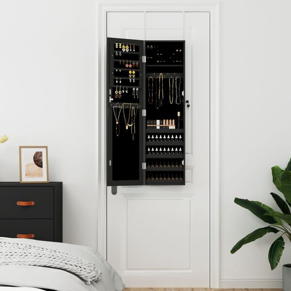 vidaXL seinale kinnitatav peegliga ehetekapp, must, 30 x 8,5 x 106 cm