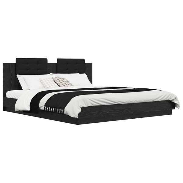 vidaXL Peatsiga voodiraam peaga Must tamm 180 x 200 cm Tehispuit