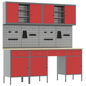 vidaXL T&ouml;&ouml;kapp sahtliga lukuga 10 pcs Punane T&ouml;&ouml;deldud puit ja teras