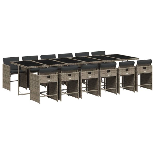 vidaXL 13-osaline aia s&ouml;&ouml;gim&ouml;&ouml;bli komplekt patjadega, hall, pol&uuml;rotang