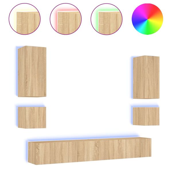 vidaXL 6-osaline telerikappide komplekt LED-tuledega, Sonoma tamm