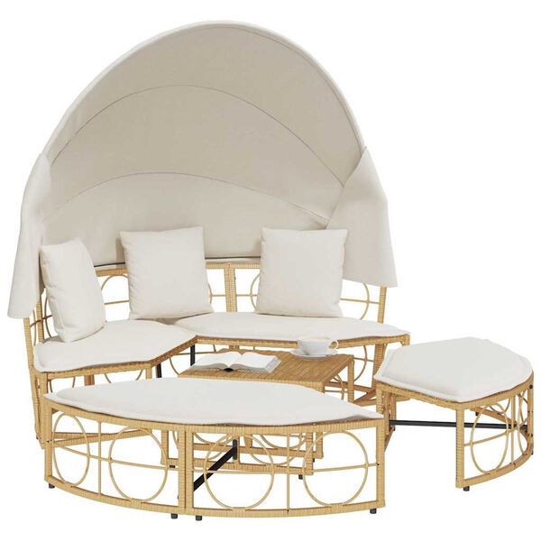 vidaXL &otilde;ue lamamisvoodi varikatuse ja patjadega, pol&uuml;rotang