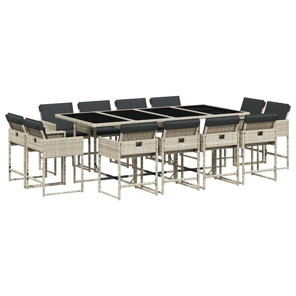 vidaXL 13-osaline aia s&ouml;&ouml;gim&ouml;&ouml;bli komplekt patjadega, hall, pol&uuml;rotang