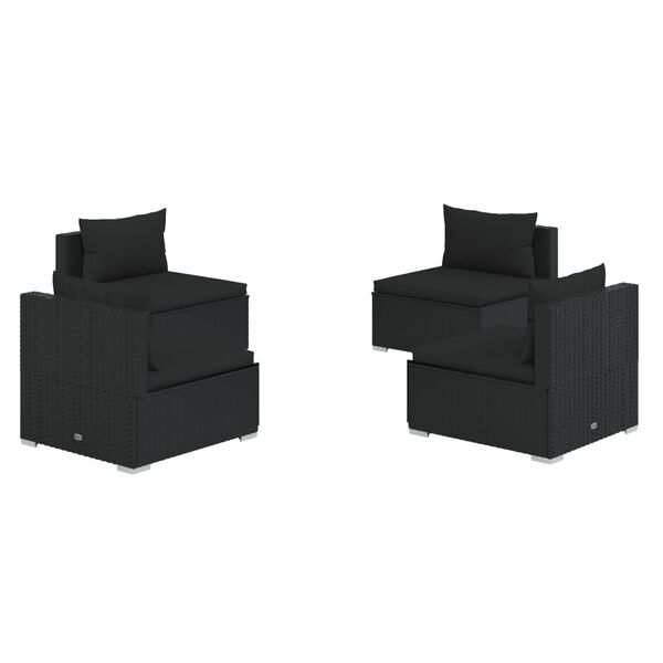 vidaXL 4-osaline aiam&ouml;&ouml;blikomplekt patjadega, pol&uuml;rotang, must