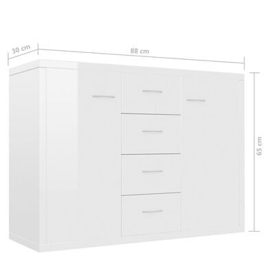 vidaXL puhvetkapp kõrgläikega valge 88 x 30 x 65 cm, puitlaastplaat