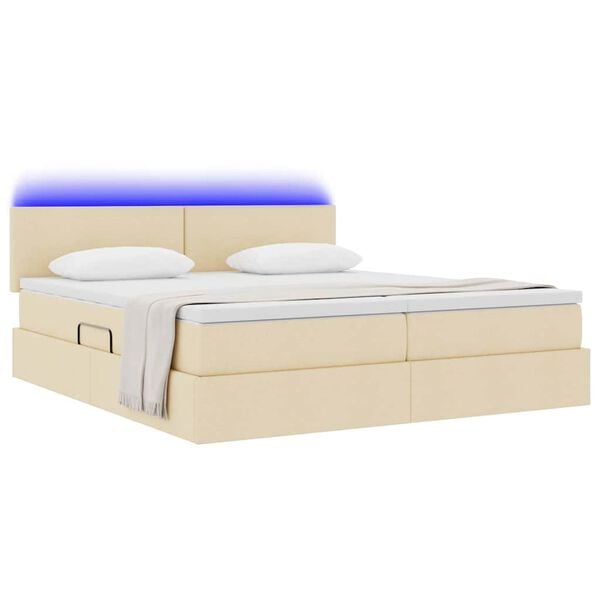 vidaXL Voodi LED -ribatuledega peaga Kreem 180 x 200 cm kangas