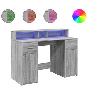 vidaXL kirjutuslaud LED-tuledega, hall Sonoma tamm, 120x55x91 cm