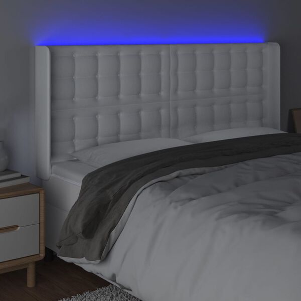 vidaXL LED-voodipeats, valge, 183x16x118/128 cm, kunstnahk