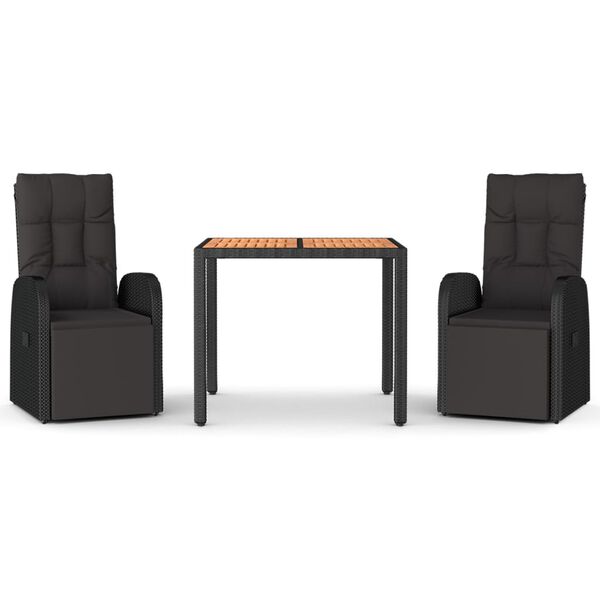 vidaXL 3-osaline aiam&ouml;&ouml;bli komplekt, must, pol&uuml;rotang ja akaatsiapuit