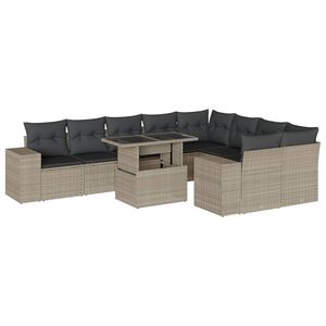 vidaXL 10-osaline aiadiivani komplekt patjadega, helehall, pol&uuml;rotang