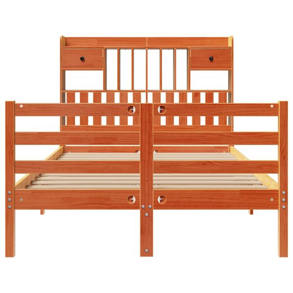 vidaXL riiuliga voodi ilma madratsita, vahapruun, 135x190cm, m&auml;nnipuit