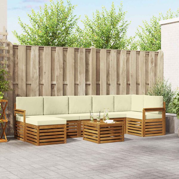 vidaXL Nurgadiivanikomplekt 8 pcs Looduslik ja kreem Tugev akatsiapuu