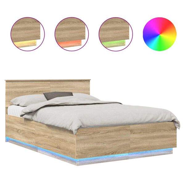 vidaXL Voodi raam LED -ribatuledega Sonoma tamm 150 x 200 cm Tehispuit