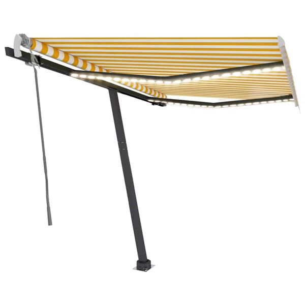 vidaXL k&auml;sitsi sisset&otilde;mmatav varikatus, LED, 350x250 cm kollane, valge