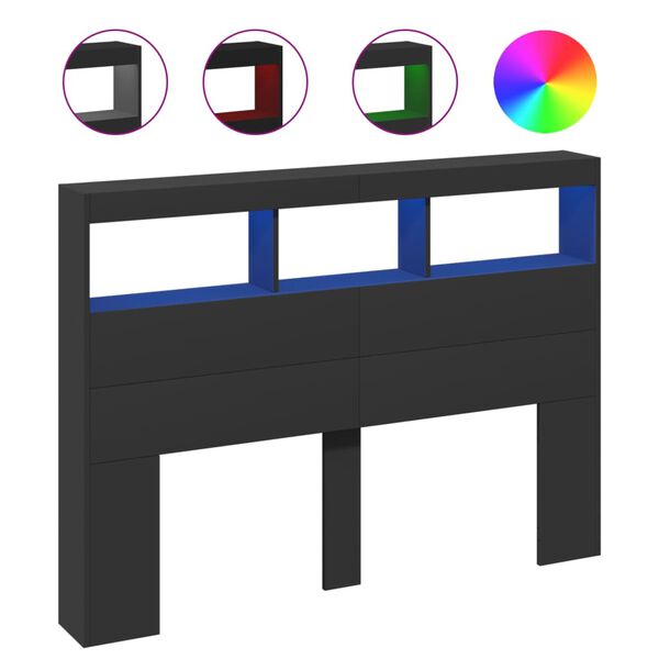 vidaXL voodipeatsi kapp LED-tuledega, must, 140 x 17 x 102 cm