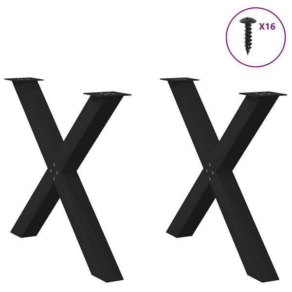 vidaXL söögilaua jalad, X-kujulised, 2 tk, mustad, 90 x (72–73) cm, teras