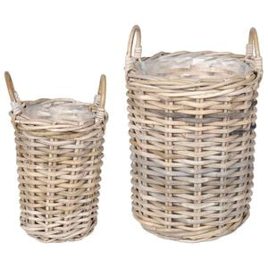 vidaXL Istutuskorv ladustamisega 2 tk Looduslik hall Kubu rattan