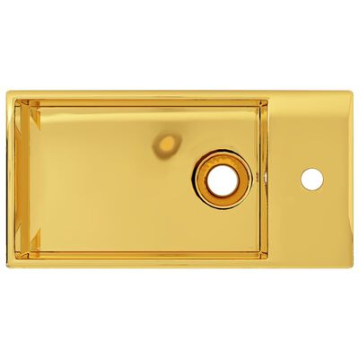 vidaXL valamu, ülevooluavaga 49 x 25 x 15 cm, keraamiline, kuldne