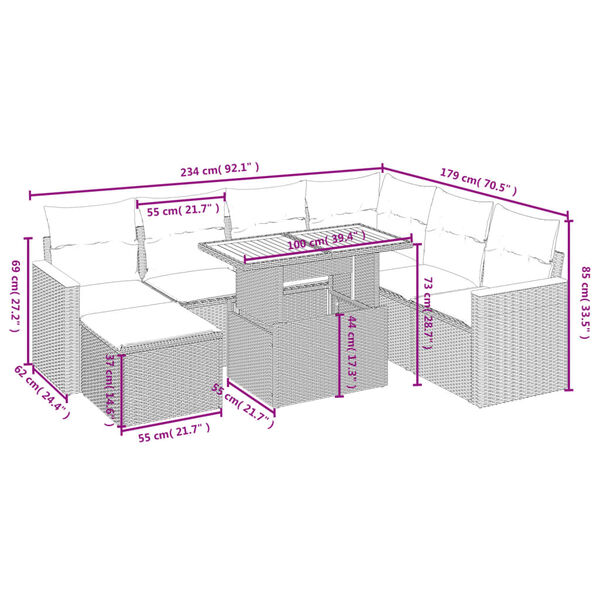 vidaXL 8-osaline aiadiivani komplekt patjadega, beež, pol&uuml;rotang