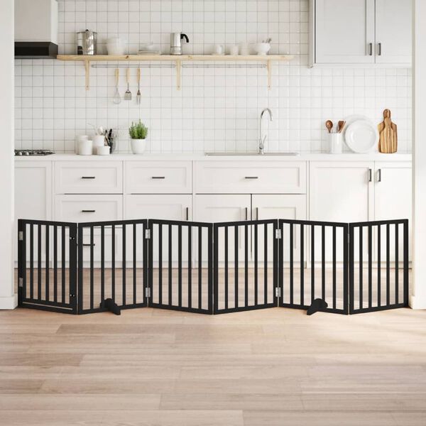 vidaXL kokkupandav koeravärav uksega, 6 paneeli, must 300 cm, pappel
