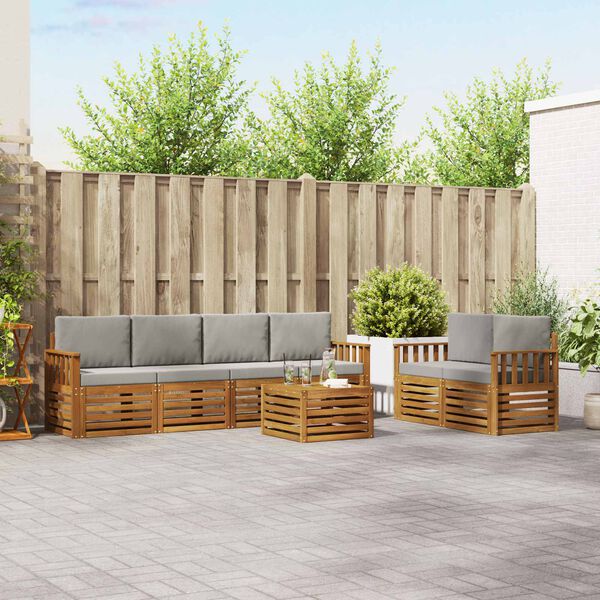 vidaXL Diivanikomplektid 7 pcs Looduslik ja Hele Hall Tugev akatsiapuu