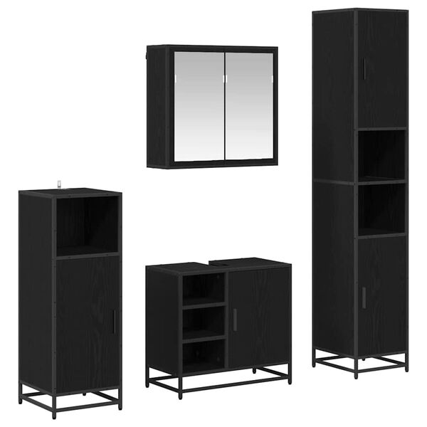 vidaXL Vannitoa m&ouml;&ouml;bleset riiuliga uksega 4 pcs Must tamm Tehispuit