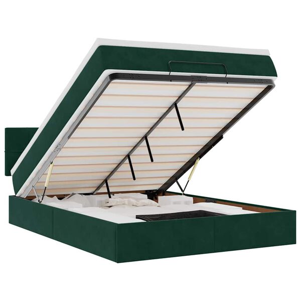 vidaXL ottomani voodi madratsiga&LED, tumeroheline, 140x200cm, samet