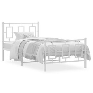 vidaXL metallist voodiraam peatsi ja jalutsiga, valge, 90 x 200 cm