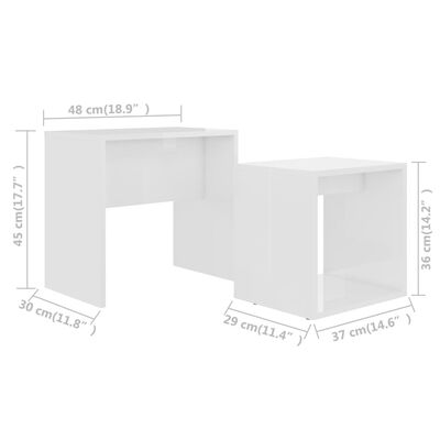 vidaXL kohvilaudade komplekt, valge, 48 x 30 x 45 cm puitlaastplaat