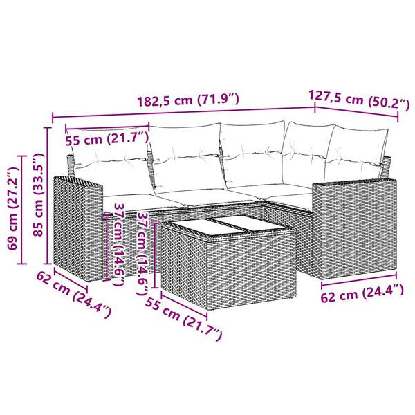 vidaXL 5-osaline aiadiivanikomplekt patjadega, must, polürotang