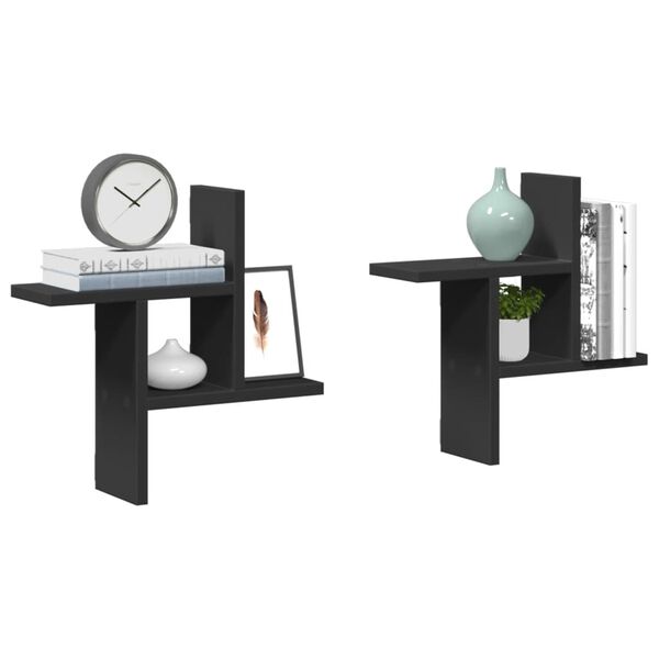 vidaXL seinariiulid 2 tk, must, 38x12x38 cm, tehispuit