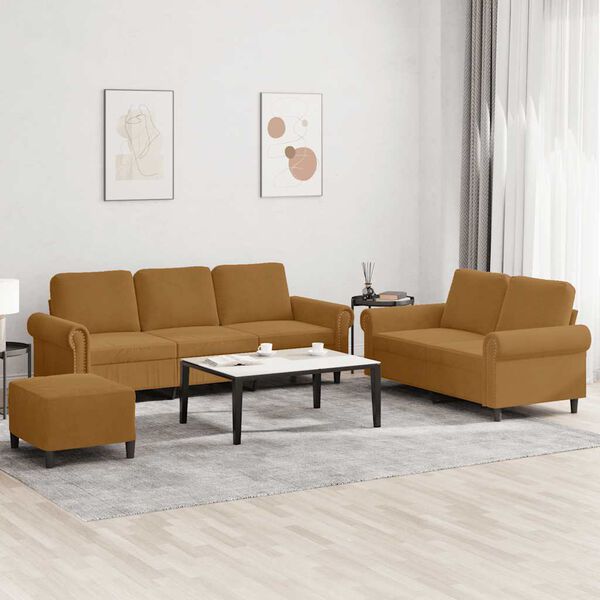 vidaXL 3-osaline diivanikomplekt patjadega, pruun, samet