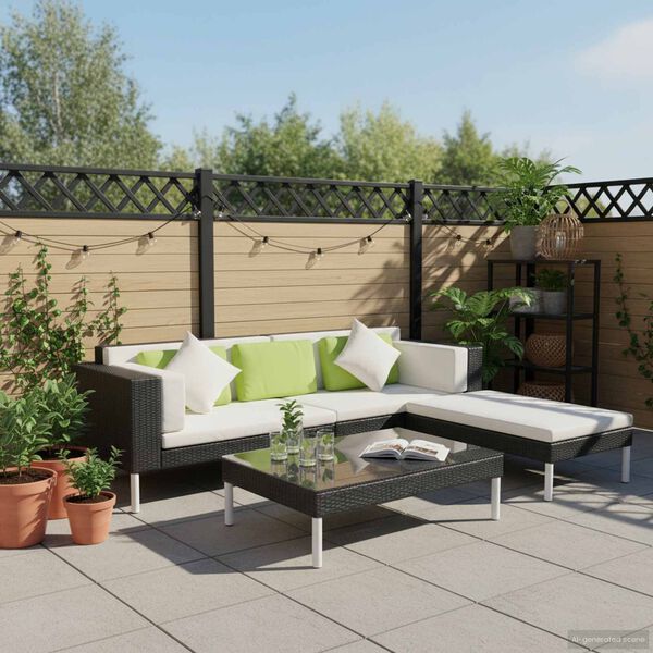 vidaXL 4-osaline aiamööblikomplekt patjadega, polürotang, must