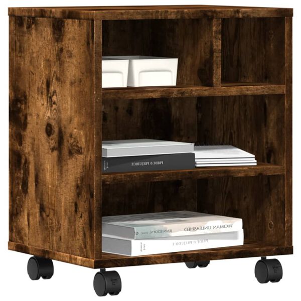 vidaXL ratastega printerialus, suitsutatud tamm, 41 x 32 x 48 cm