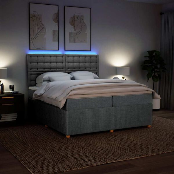 vidaXL kontinentaalvoodi madratsiga, helehall, 200x200 cm, kangas