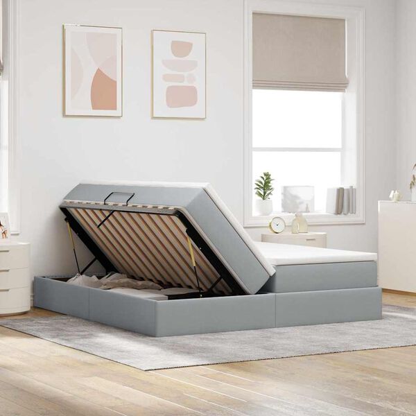 vidaXL Voodi hoiukohaga ja madratsiga Helehall 180 x 200 cm Pol&uuml;ester