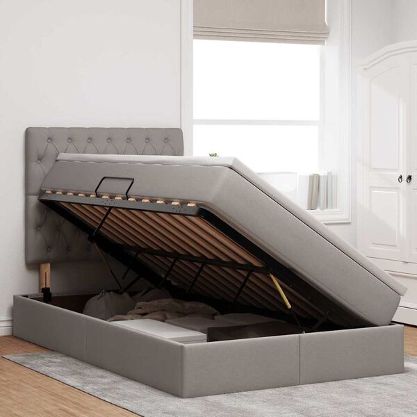 vidaXL LED-valgusega hoiuvoodi Pruunikashall 120 x 190 cm Pol&uuml;ester