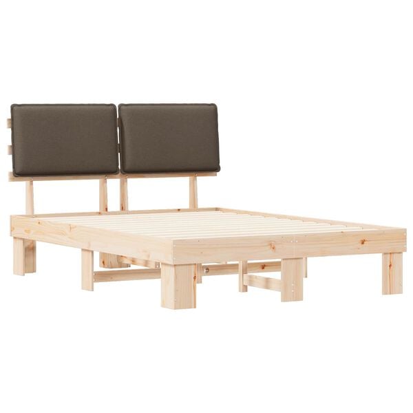 vidaXL Voodiraam Pehme Peatoega Pruunikashall 140 x 190 cm Tahke m&auml;nd