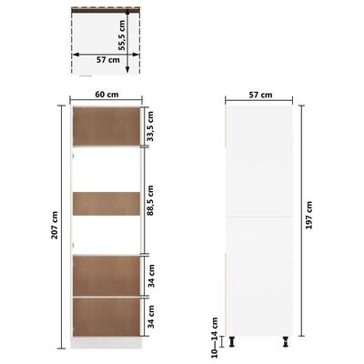 vidaXL külmikukapp, kõrgläikega valge, 60 x 57 x 207 cm puitlaastplaat