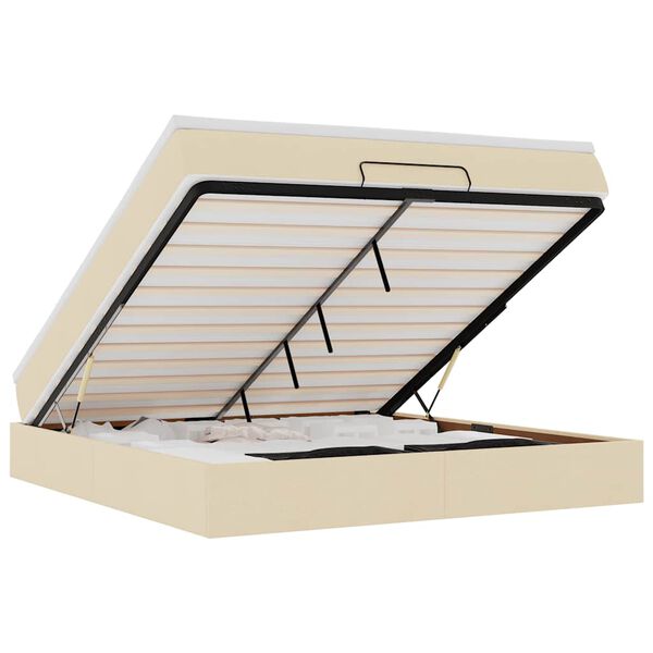 vidaXL ottomani voodi madratsiga, kreemjas, 160x200 cm, kangas