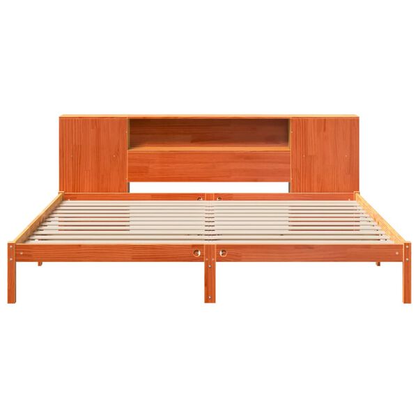 vidaXL riiuliga voodi ilma madratsita, vahapruun, 180x200cm, männipuit