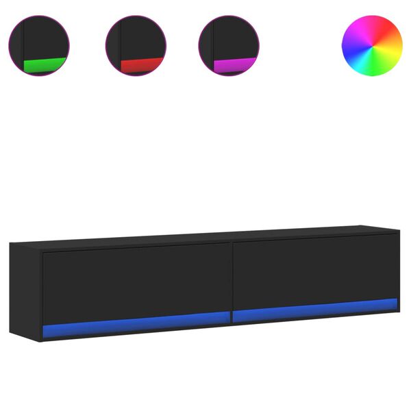 vidaXL teleri seinakapp LED-tuledega, must, 180x31x38 cm