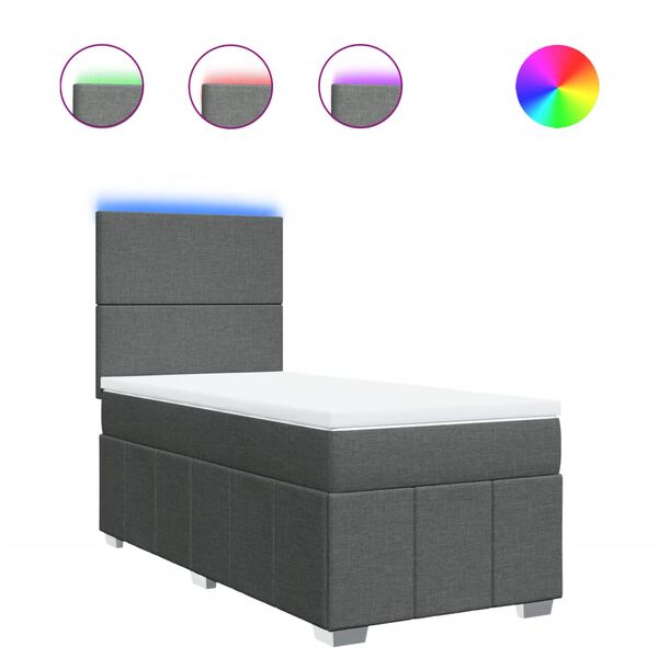 vidaXL kontinentaalvoodi madratsiga, tumehall, 90x200 cm, kangas